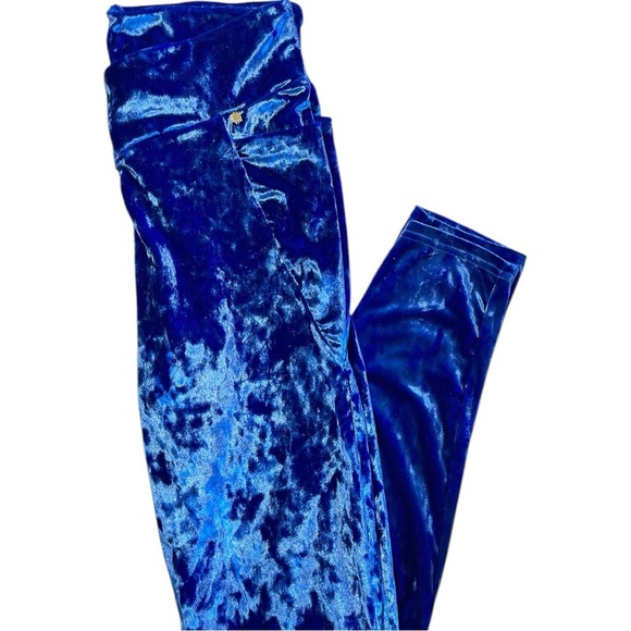 Fabletics Blu Crushed Velour Crossover Leggings (Size XL) - Picture 4 of 4
